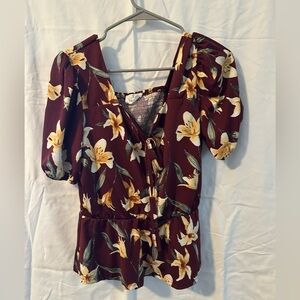 Floral Burgundy Dress with Puff Sleeves